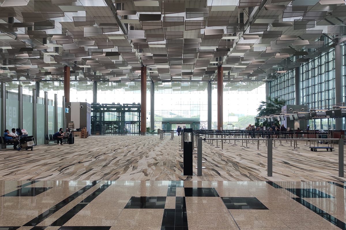 Changi Airport terminal interior for passengers connecting from Senai Airport to Changi Airport